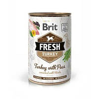 Консервы Brit Fresh (Брит Фреш) Dog с индейкой и горошком для собак 400 г (6 штук)