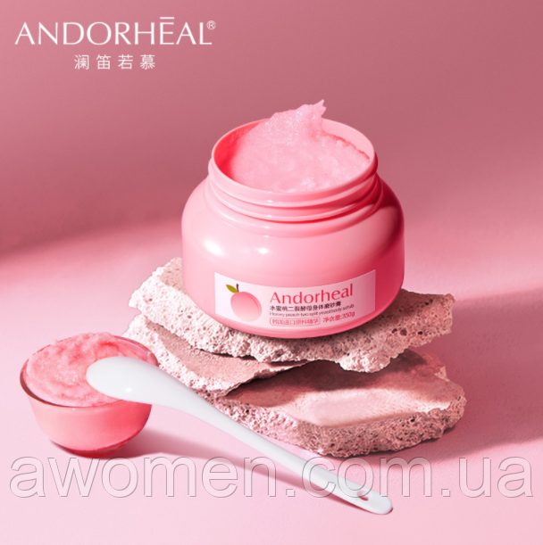 Уценка! Скраб пілінг для тіла Andorheal Honey Peach з екстрактом персика та меду 350 g (м'ята коробка)