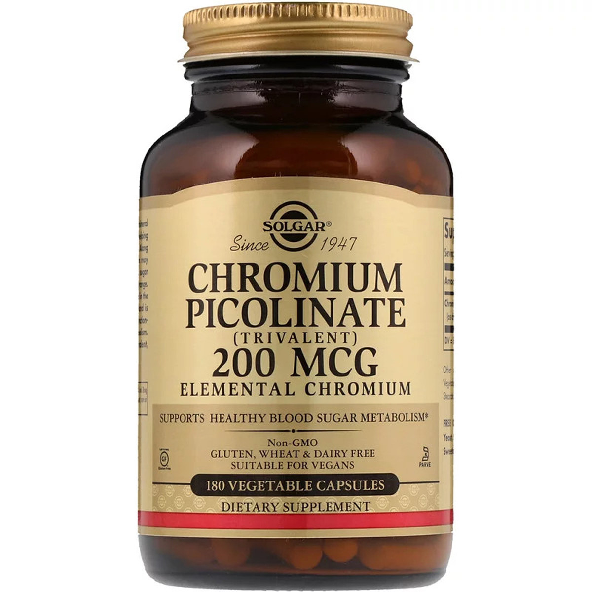 Хром Піколінат, Chromium Picolinate, Solgar, 200 мкг, 180 капсул вегетаріанських
