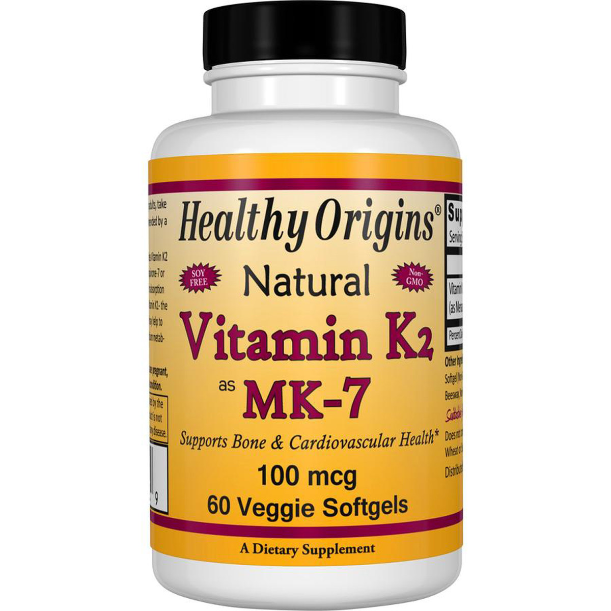 Вітамін К2 у Формі МК-7, Vitamin K2 as MK-7, Healthy Origins, 100 мкг, 60 капсул