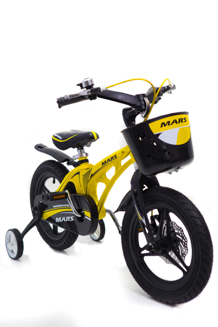 Детский велосипед MARS-14 Дюймов легкий магниевый со складным рулем и часами от 4 лет Желтый - фото 1 - id-p1179328038