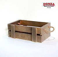 Ящик деревянный с ручками из веревки и вертикальными рейками бежевый, 25х15х10 см