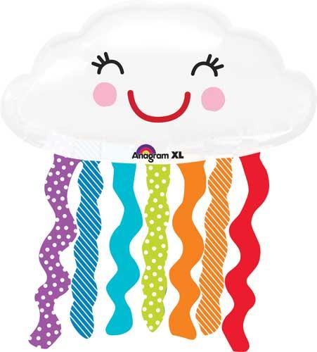 А 30" Smiling Rainbow Cloud Shape. Куля фольгована посмічена тучка з веселкою