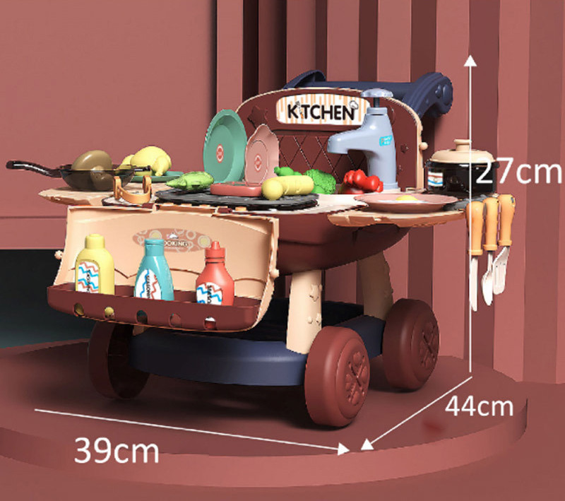 Дитяча ігрова кухня на колесах Kitchen Cart зі звуковими і світловими ефектами 25 предметів коричнева