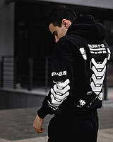 Спортивний костюм чоловічий зимовий chain чорний теплий комплект тринитка на флісі