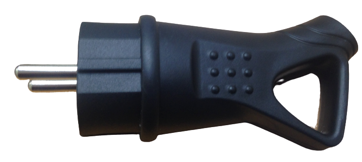 Вилка каучукова з заземленням углова з кільцем чорна (17890)