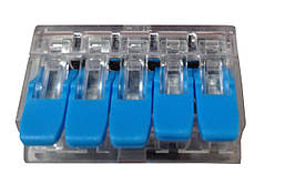 Клемник з'єднання єднувал.самоз 5 вх PREMIUM BLUE (0,08-4мм/32А) проз.тип WAGO LU-225 (СМК-615) (100шт/ящик)