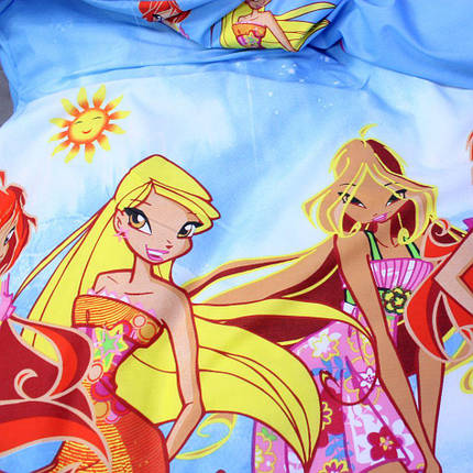 Дитяча полуторна постільна білизна блакитна Полус Вінкс Winx, фото 3