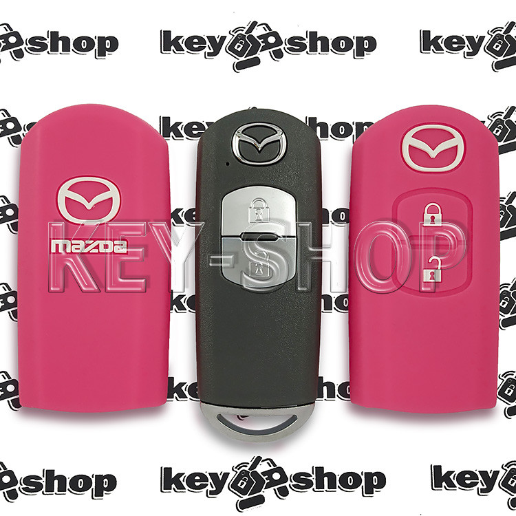 Чехол (розовый, силиконовый) для смарт ключа Mazda (Мазда) 2 кнопки - фото 1 - id-p1293184575