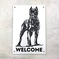 Металева вхідна табличка "Welcome" молодий бійцівський собака 22х15 см