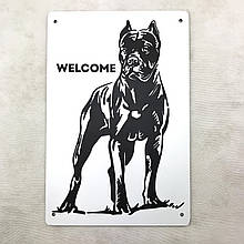 Металева вхідна табличка "Welcome" великий бійцівський собака 22х15 см
