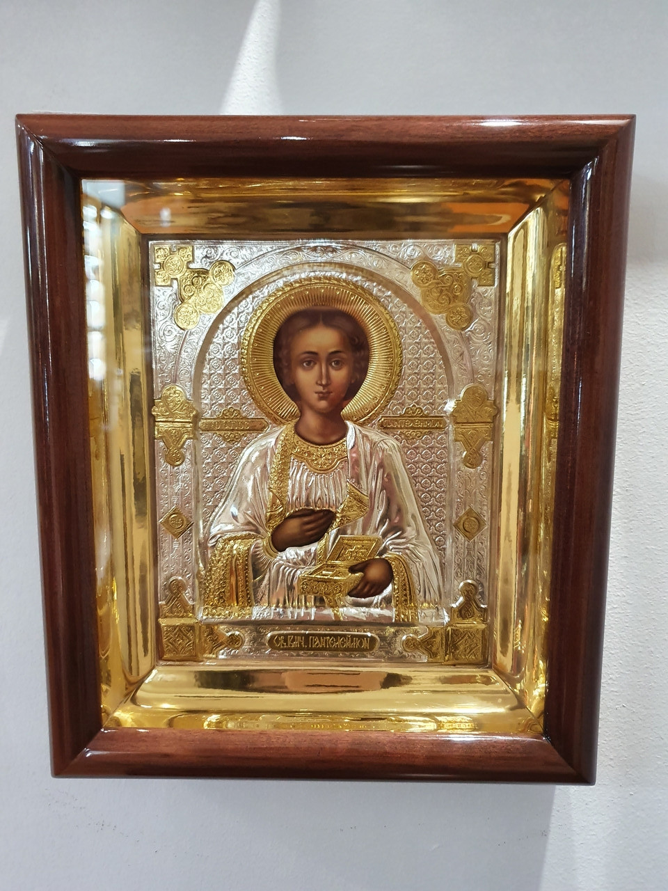 Ікона Пантелеймона цілителя в Арке, срібло, позолота 24 см, фото 1