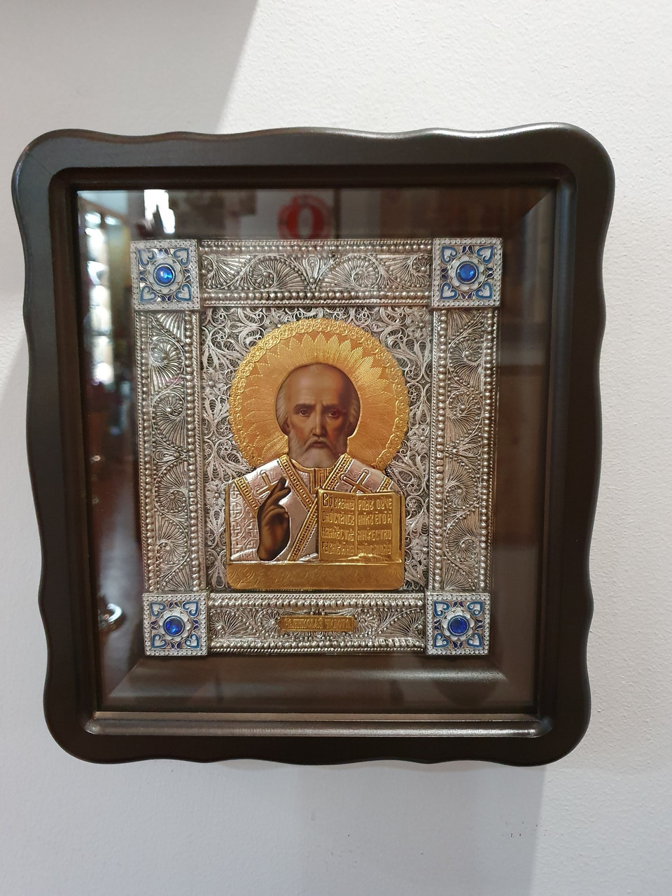 Філігранна Ікона Микола Чудотворець, срібло, позолота, 26*23*5 см, фото 1