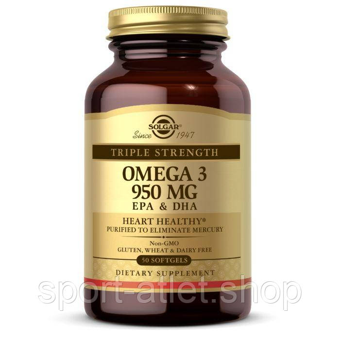 Жирні кислоти Solgar Omega 3 950 mg Triple Strength, 50 капсул, фото 1