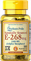 Витамин Е натуральный, Vitamin E-400 ME, Puritan's Pride, 100 капсул