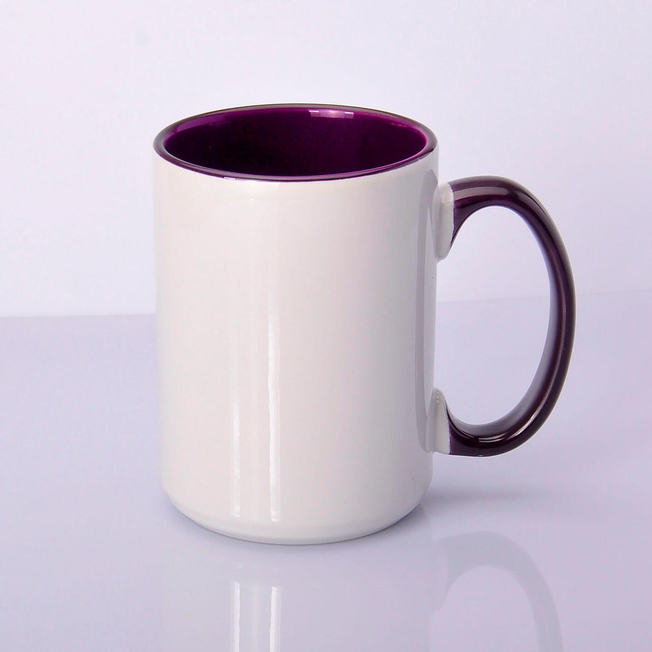 Фиолетовая внутри и ручка 425мл Чашка сублимационная белая