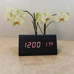 Годинник електронний настільний в дерев'яному корпусі VST-861 чорний (червона підсвітка)