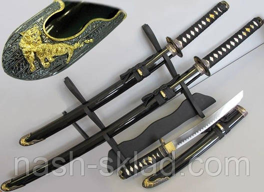 Набір сувенірних катан 3 в 1, підставка в комплекті, супер подарунок, фото 1