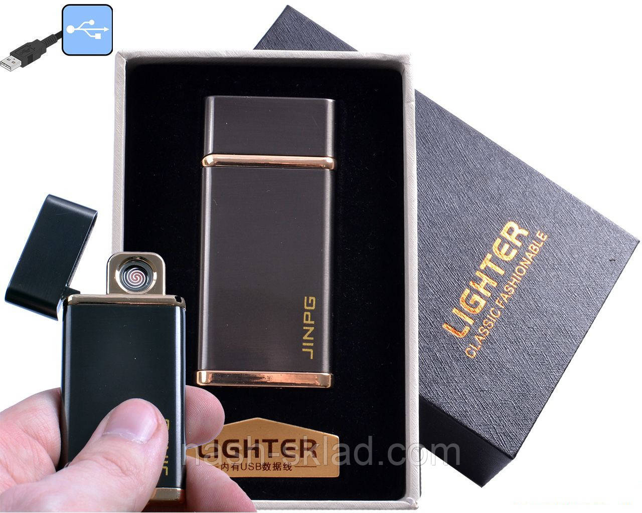 USB запальничка в подарунковій упаковці "JINPG" (спіраль розжарювання)