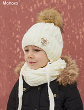 Зимова шапка Принцеса на зав'язках, тепла з помпоном. Шапка з помпоном на дівчинку 2-5 років, шапка з бубоном