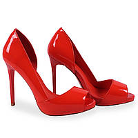 Туфлі жіночі шкіряні лакові червоні на шпильці 36