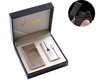 Електроімпульсна USB - запальничка в подарунковій шкіряного коробці "Wolf"