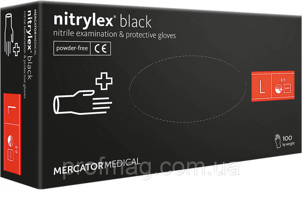Рукавички нітрилові неопудрені чорні Mercator Medical NITRYLEX BLACK L 100 шт Размер L!