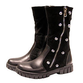 Зимові чорні шкіряні замшеві черевики на дівчинку в 31 розмірі
