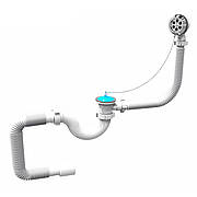 Сифон для ванни, PP, трубний, перелив до 500 мм, пробка на ланцюжку, гофра Ø40/50 мм Арт. RSB405050