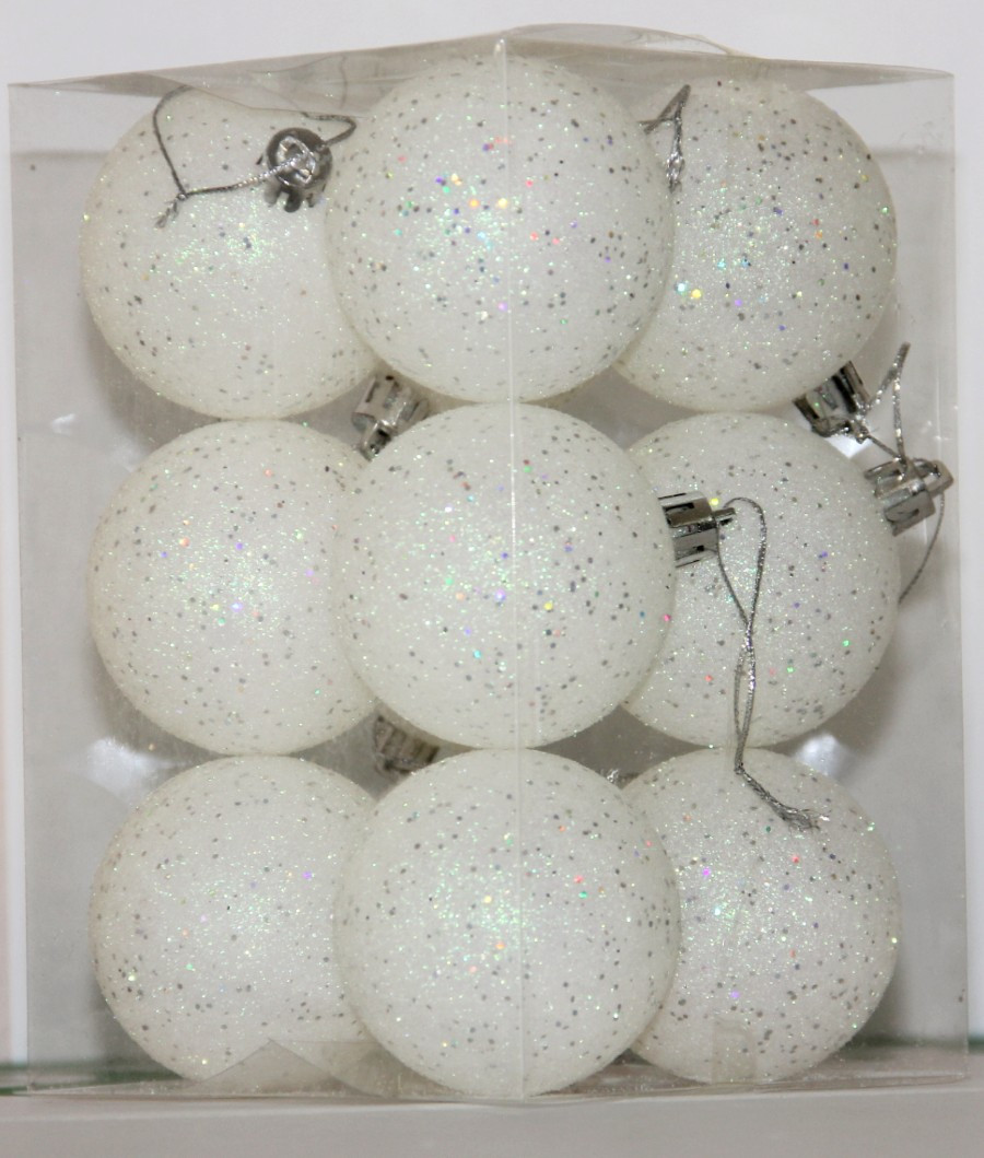 Новорічний куля білий D 8см 12 шт (Ш_Бел_8), фото 1