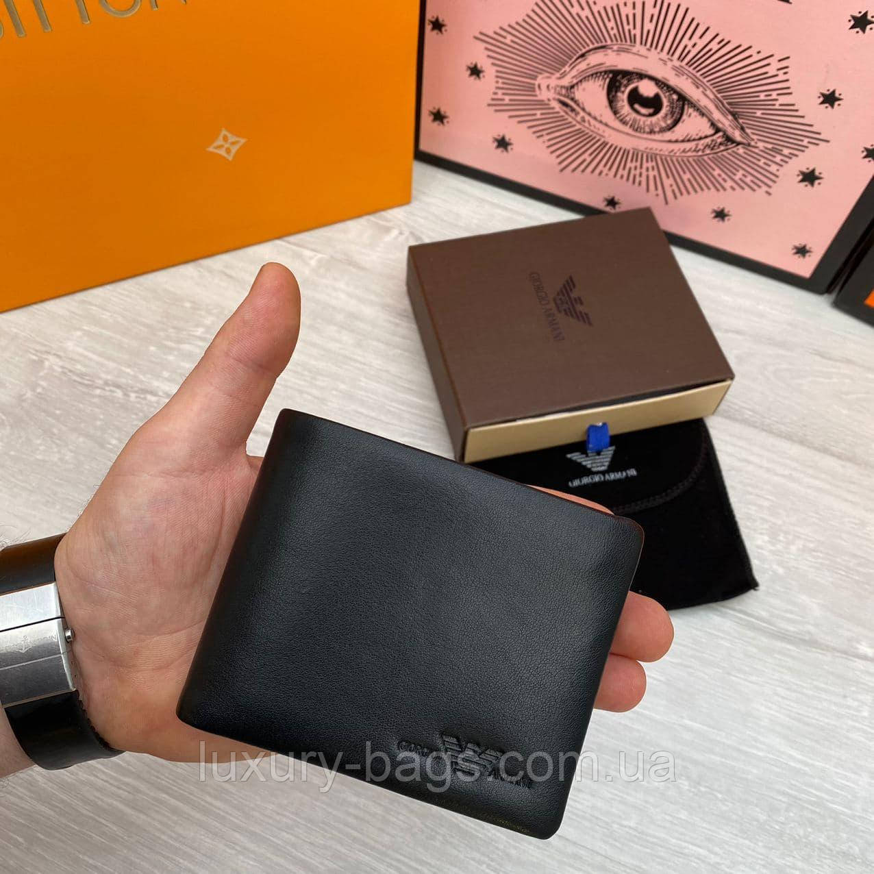 Чоловічий шкіряний гаманець Armani преміум'якість, фото 1