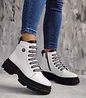 Суперхит! Белые крутые женские ботинки кожаные на платформе Индпошив размеры 36-41