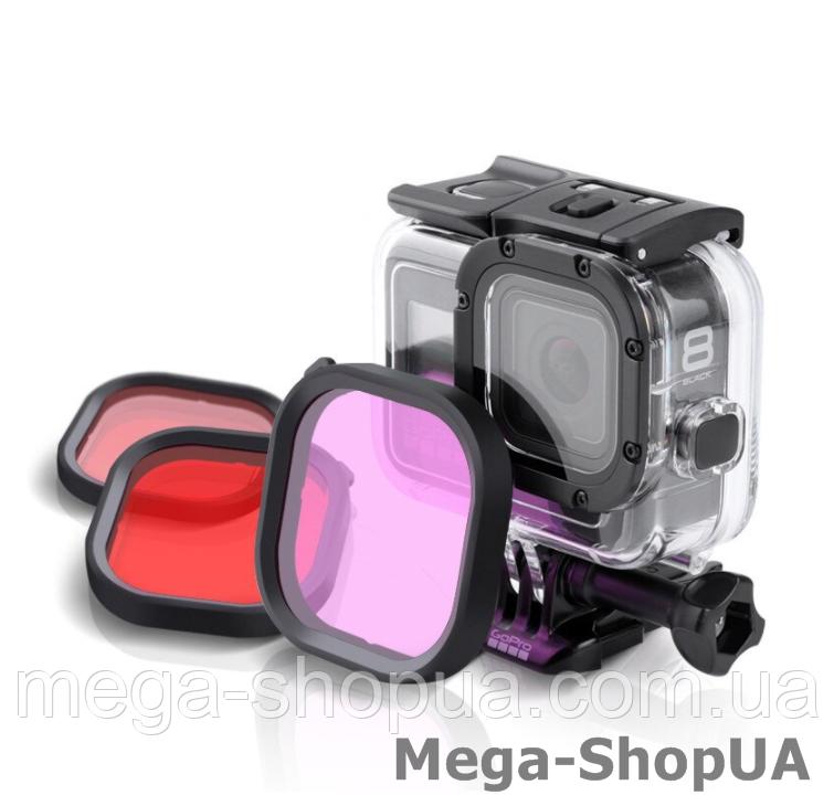 Захисний корпус чохол аквабокс для екшн камери GoPro Hero 8 Black водонепроникний з трьома фільтрами DE21DF