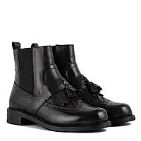 Ботинки женские кожаные черные на низком ходу бахромой Djovannia 36