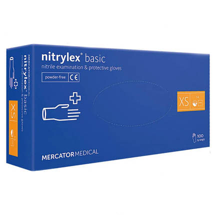 Рукавички нітрилові неопудрені NITRYLEX BASIC XS 100шт, фото 2