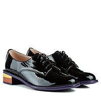 Туфли женские лаковые кожаные черные на удобном каблуке 38
