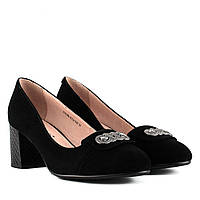 Туфли женские замшевые черные на устойчивом каблуке Bellavista 38