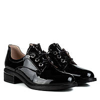 Туфли женские кожаные лаковые черные на толстом каблуке 38
