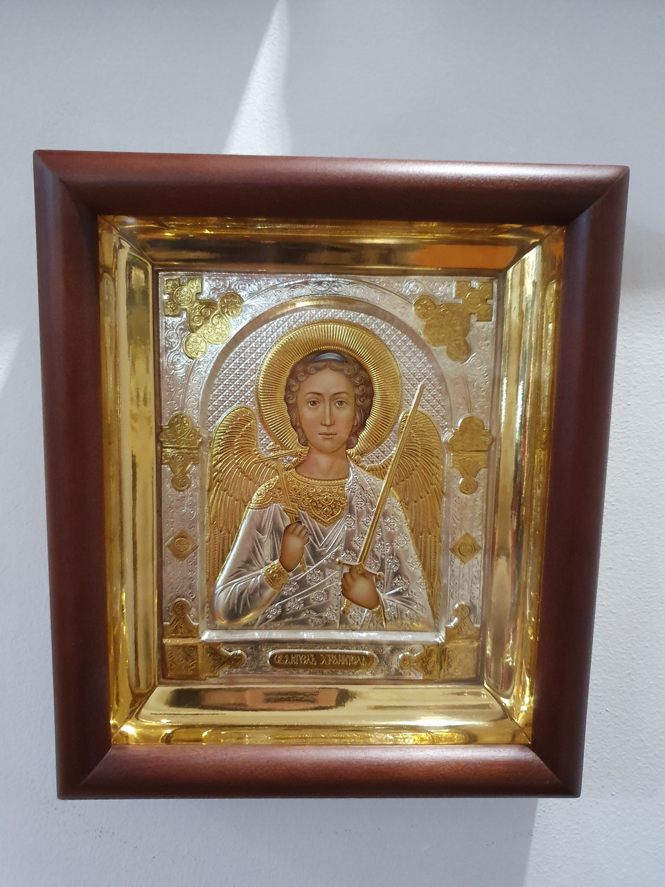 Ікона Ангел Хранитель, срібро з позолотою, в Арке 24*21*5 см, фото 1