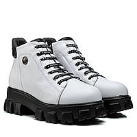 Ботинки белые женские кожаные на шнуровке спортивные на массивной подошве 40