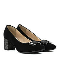 Туфли женские замшевые черные осенние на толстом каблуке Grodecki 37