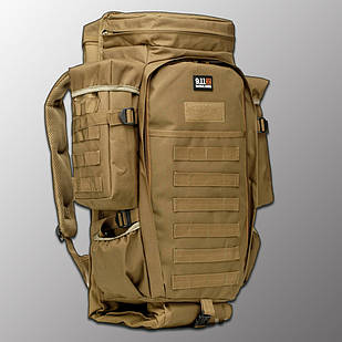 🔥 Тактичний рюкзак з відділенням для зброї (гвинтівки) "9.11 tactical" (койот) на 60 літрів, військовий, EDC