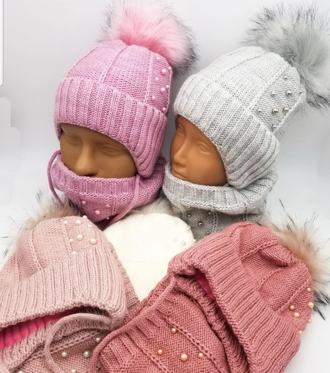 Комплект зимовий для дівчинки шапка і шарф 1-3 роки 48 см-52 див.