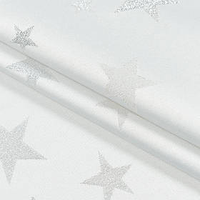 Новорічна декоративна тканина з сріблястим люрексом Зірки Молочний
