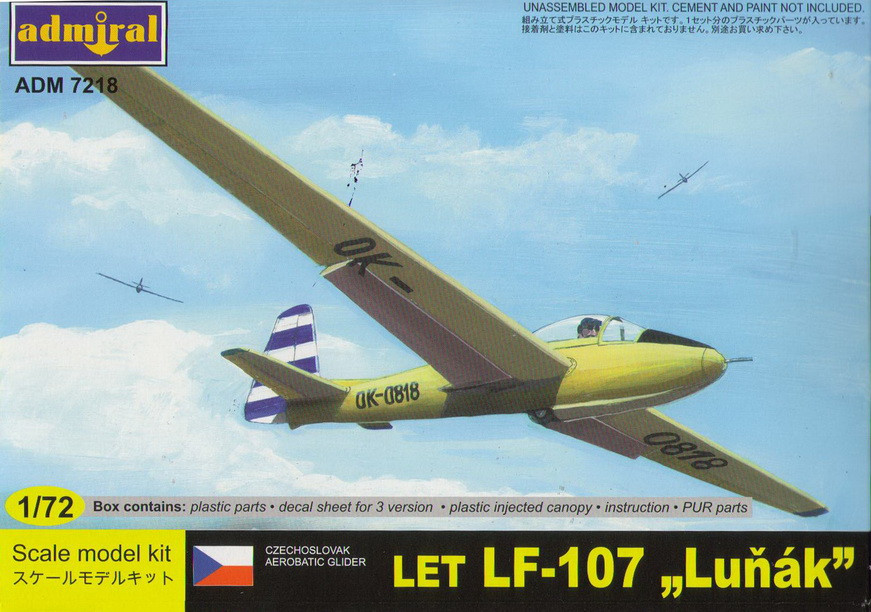 Пластикова модель 1/72 Admiral 7218 Чехословацьки планер LET LF-107 Luňák