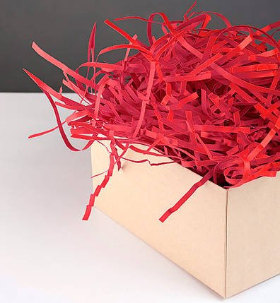 Наповнювач для подарункових коробок (50 г), папір високої якості, колір - червоний, фото 2
