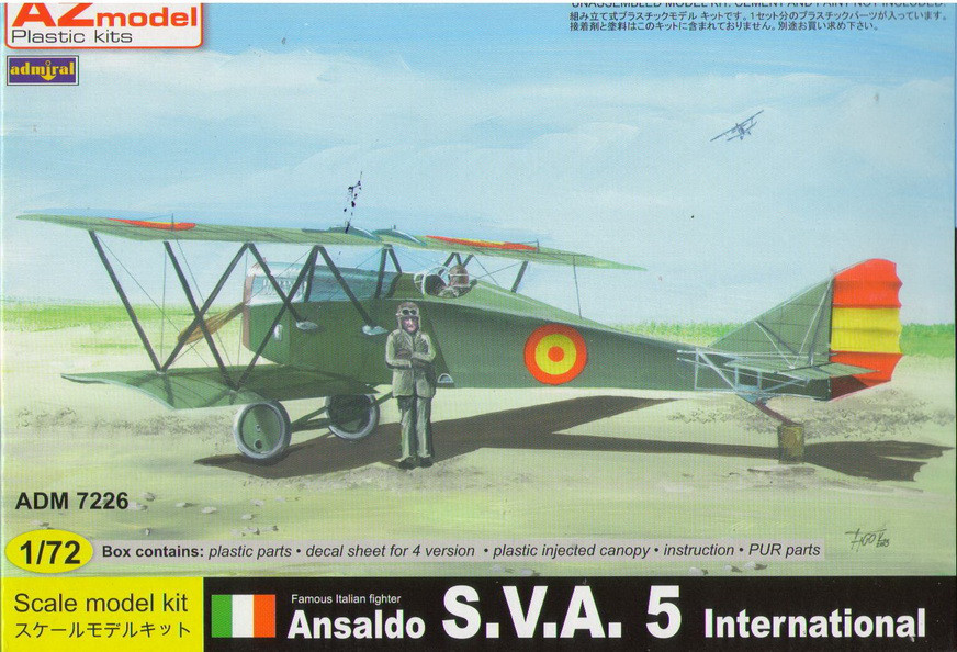 Пластикова модель 1/72 Admiral 7226 Італійський літак Ansaldo SVA.5 International, фото 1