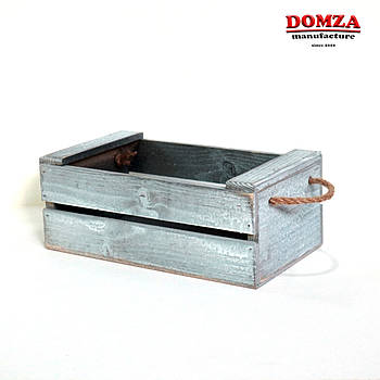 Ящик дерев'яний із ручками з мотузки та накладними рейками білий із сірим, 25х15х10 см