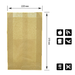 Паперовий Пакет Крафт 370х220х60мм (ВхШхГ) 40г/м2 100шт (260)