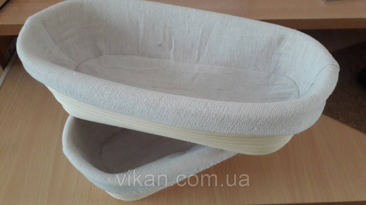 Форма кошик для расстойки хліба, тіста з ротанга (30*14*8) на 0.75 кг овальна з тканинним чохлом
